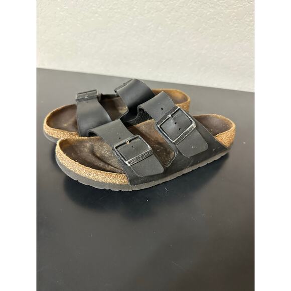 Birkenstock Double Strap Sandals Womens 37 US 6 Black Leather Slip On Shoes Boho - Picture 1 of 9
